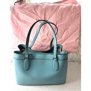 KATE SPADE NEW YORK Sienna Mint Blue Leather Satchel with Crossbody Strap & Dust